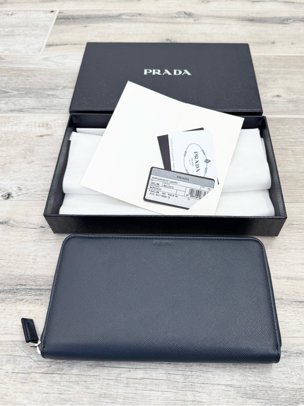 Prada Baltico Blue Saffiano Leather XL Travel Organizer Wallet